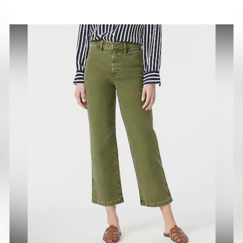 J.Crew Garment-Dyed Slim High Rise Cropped Wide Leg Jean in Green Sz 30